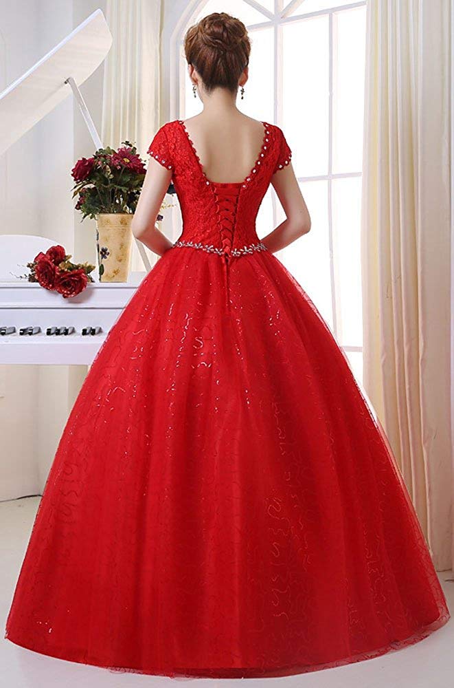 Eyekepper Double Shoulder Floor Length Bridal Gown Wedding Dress Custom Size (6, Red) - Image 5
